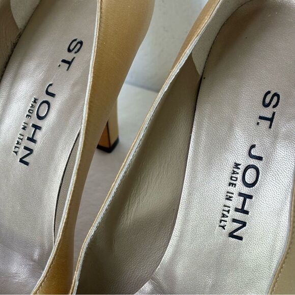 ST. JOHN Modena Marie Satin Rhinestone Heels Pumps Champagne Gold Formal Sz 8 - Picture 11 of 16